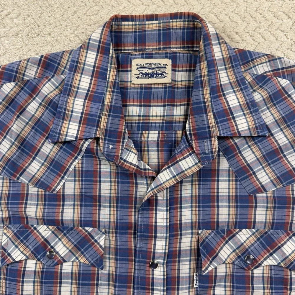 Vintage Levi's Pearl Snap Western Short Sleeve Men's Large Cowboy Cabin 90's